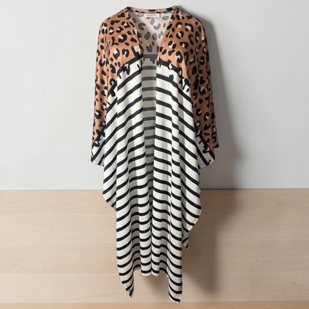 LulaRoe Animal Print & Black/White Stripes Open Front and Sides Kimono SM/OSFM